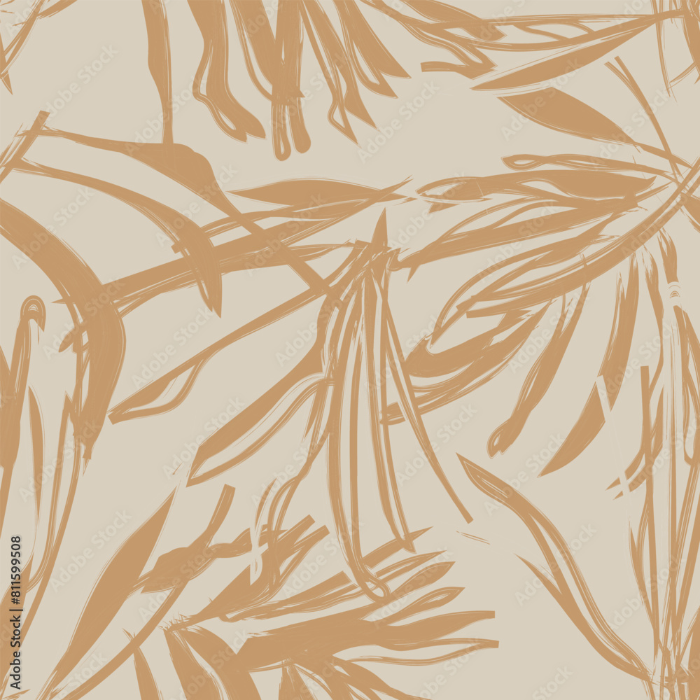 Neutral Colour Tropical Leaf Seamless Pattern Design