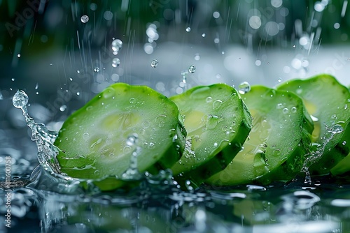 Cucumbers are being drenched in water.
