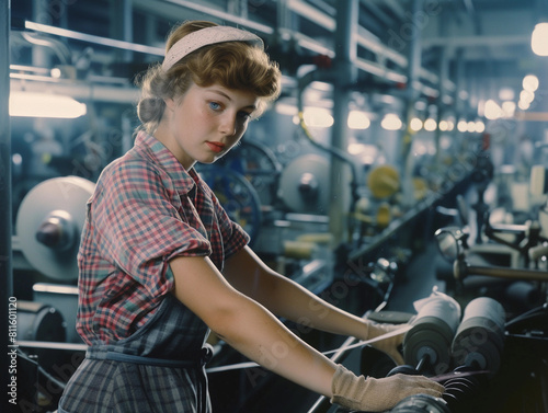 Young Woman Operating Industrial Equipment