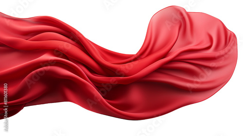 Fluttering Red Silk Material on Transparent Background.
