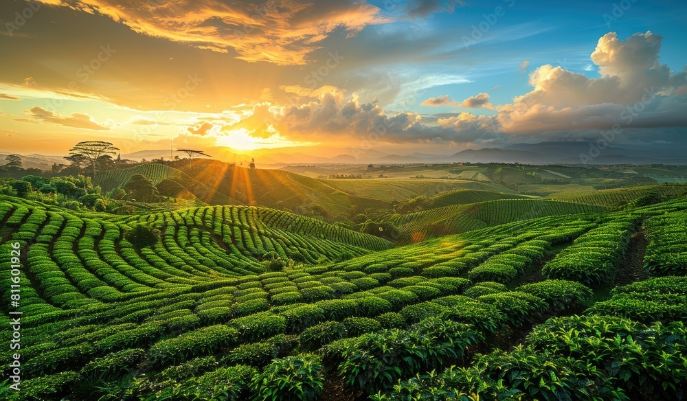 Plantation field with vegetables, scenic landscape agriculture, farmland, created with AI Plantation field with vegetables, scenic landscape agriculture, farmland, created with AI