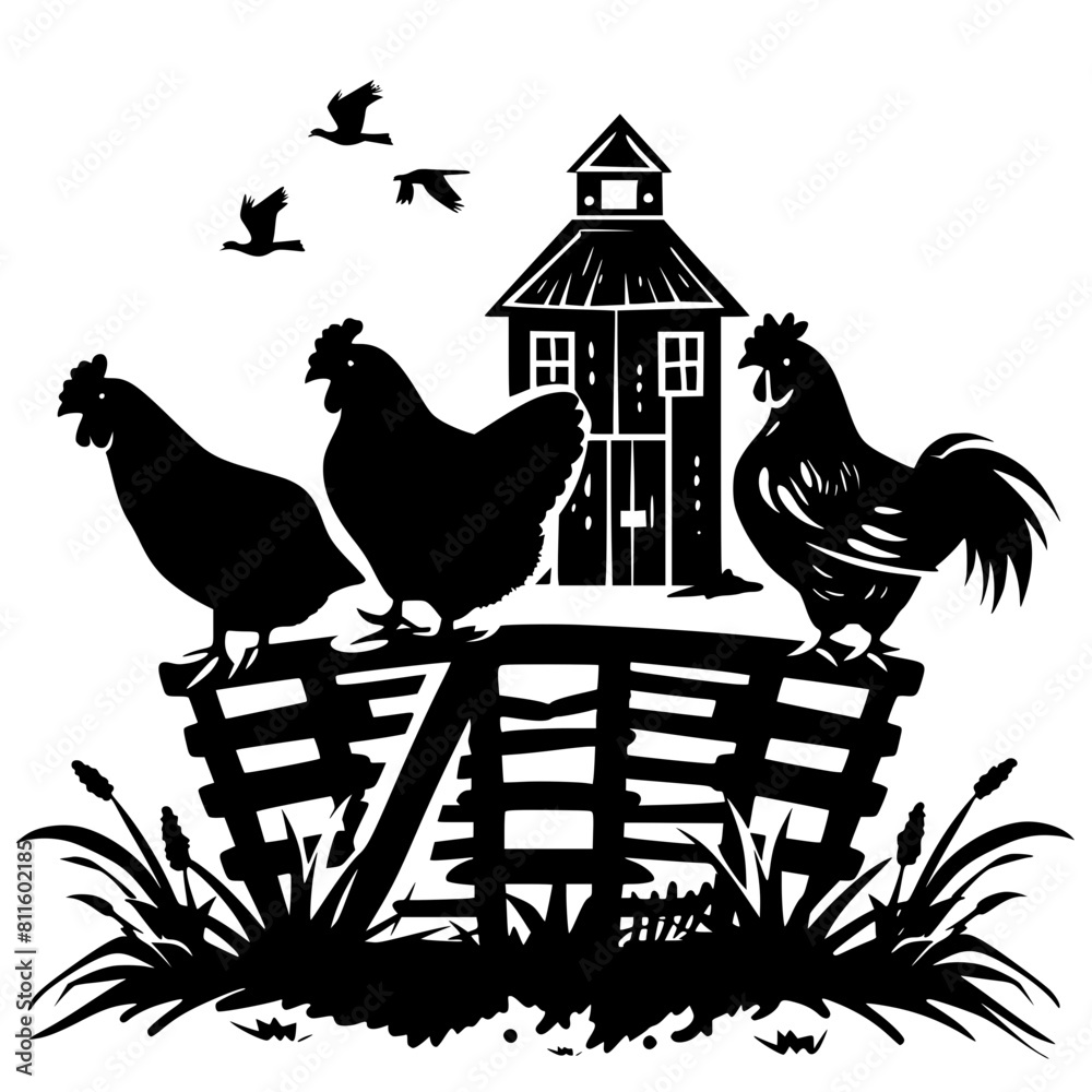 Vetor de farm silhouette, farm scene, Farm Scene dxf, Farm Scene png