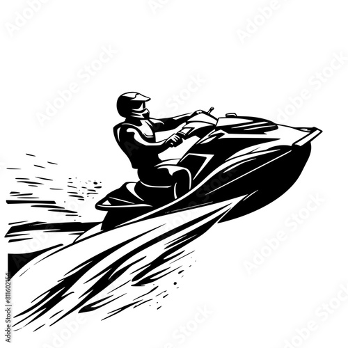 silhouette of a person riding a jet ski