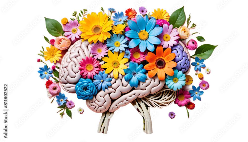 harmony flowers day spring positive happiness colorful mental alth world mind brain care creative concept self human health month week earth poster banner illustration abstract happy mindfulness
