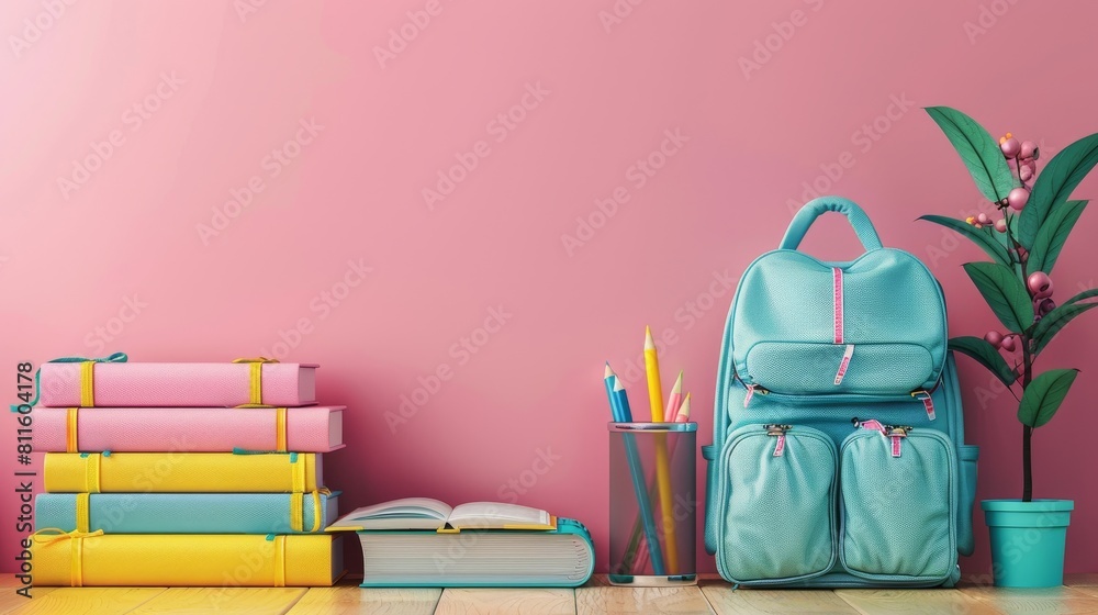 custom made wallpaper toronto digitalMinimalist back to school education banner background pastel color.