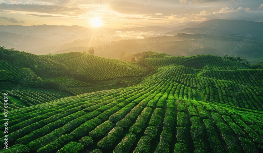 Plantation field with vegetables, scenic landscape agriculture, farmland, created with AI Plantation field with vegetables, scenic landscape agriculture, farmland, created with AI