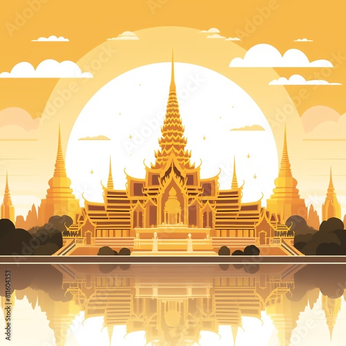 Majestic Golden Thai Temples Graceful Thai-style temples standing proud against the sky morning sun rise 