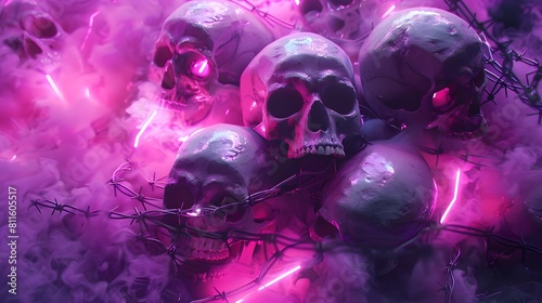 Obraz na płótnie abstract pink background with skulls and smoke