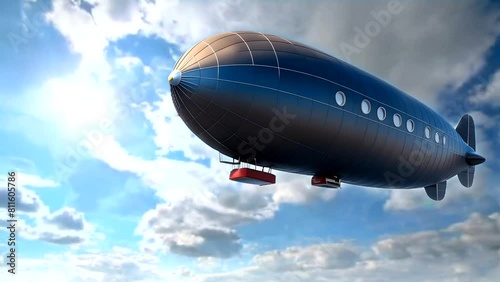 Vintage illustration capturing a majestic zeppelin floating gracefully against a clear blue sky photo