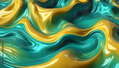Shiny flow green yellow fluid pattern