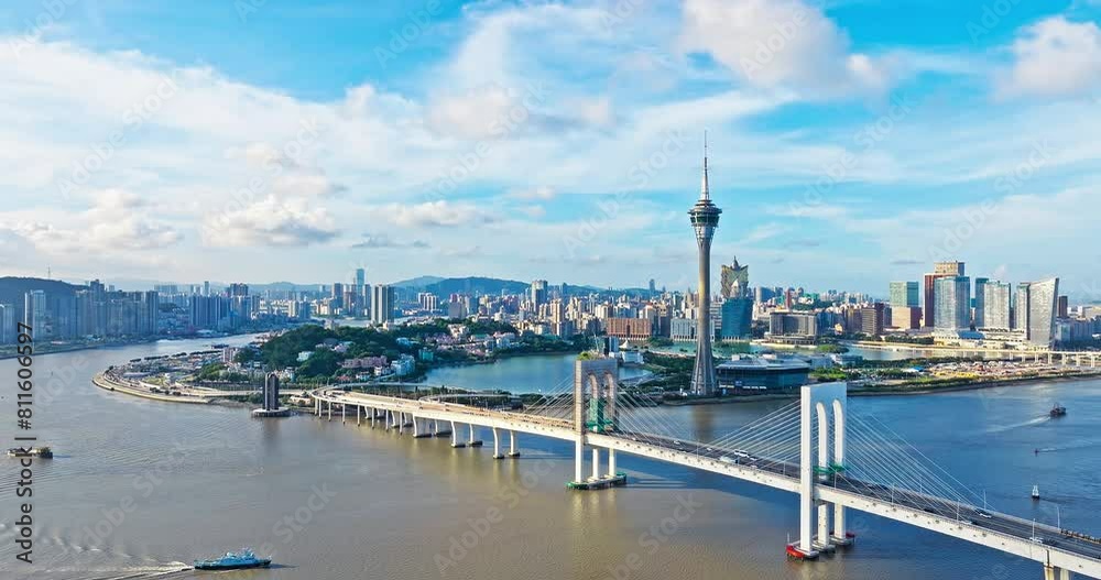 Aerial view of Macau city skyline and seascape