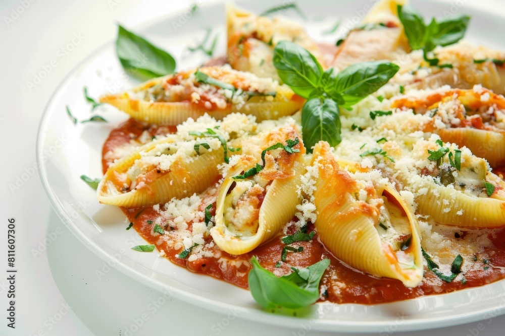 Exquisite Four Cheese Stuffed Shells on Pristine Plate Exquisite Four Cheese Stuffed Shells on Pristine Plate