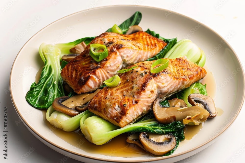 Exquisite Pan-Seared Salmon with Baby Bok Choy and Shiitake Mushrooms Exquisite Pan-Seared Salmon with Baby Bok Choy and Shiitake Mushrooms