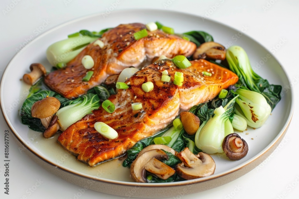 Pan-Seared Salmon with Baby Bok Choy and Shiitake Mushrooms Perfect Harmony Pan-Seared Salmon with Baby Bok Choy and Shiitake Mushrooms Perfect Harmony