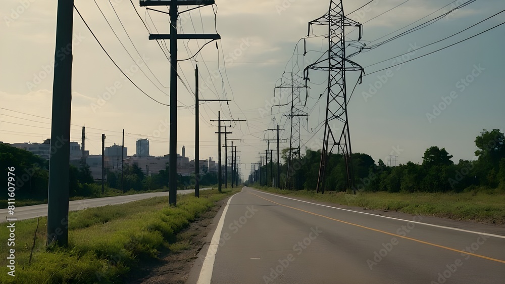 © Zakir - high voltage electrical transmission line over roadside in the city, electrical transmission system in the city © Zakir - high voltage electrical transmission line over roadside in the city, electrical transmission system in the city
