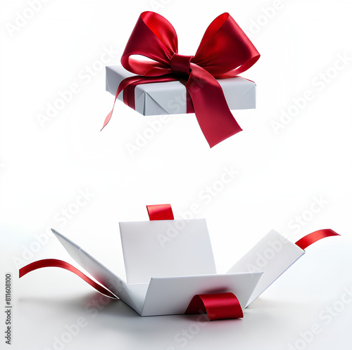 gift boxes red and white color with gold ribbons opened