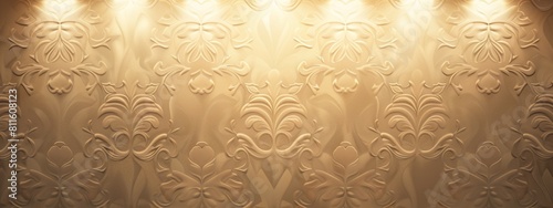 A beige patterned background with a spotlight shining down, creating an elegant and luxurious atmosphere.