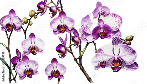 art orchid blossoming phalaenopsis branch purple white painting close dendrobium flower floral background tropical watercolor drawn hybrid illustration hand orchidaceae closeup magenta pink yellow photo