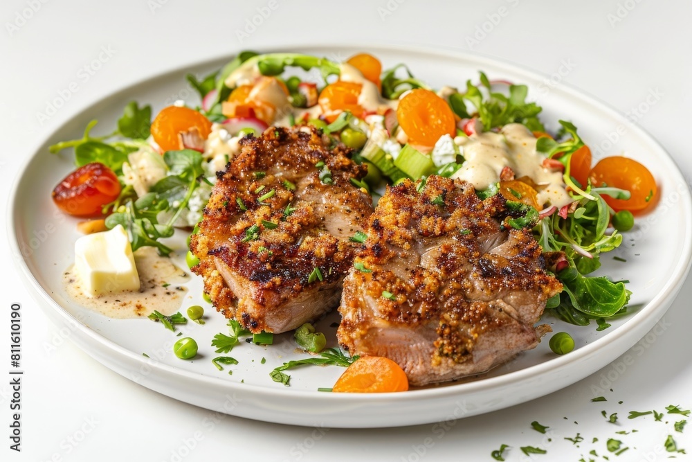 Savory Unstuffed Pork Chops with Fresh Side Salads and Crispy Coating Savory Unstuffed Pork Chops with Fresh Side Salads and Crispy Coating
