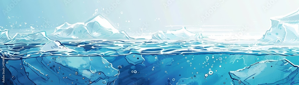 Obraz premium Close-up of water-pressure sensors on a fracturing ice shelf, critical data collection, icy backdrop, 