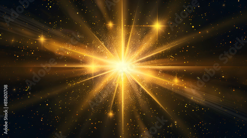 Gold Glow Star. Light glowing effect. Transparent Sun rays