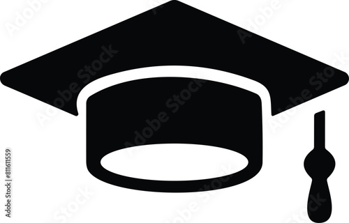 Graduation hat cap icon. Academic cap. Graduation student black cap and diploma stock vector. university or college black cap