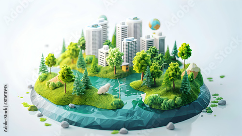 Corporate Green Policy Formulation: 3D Cute Icon of Executives Focusing on Green Practices, Reducing Environmental Footprints in Isometric Scene