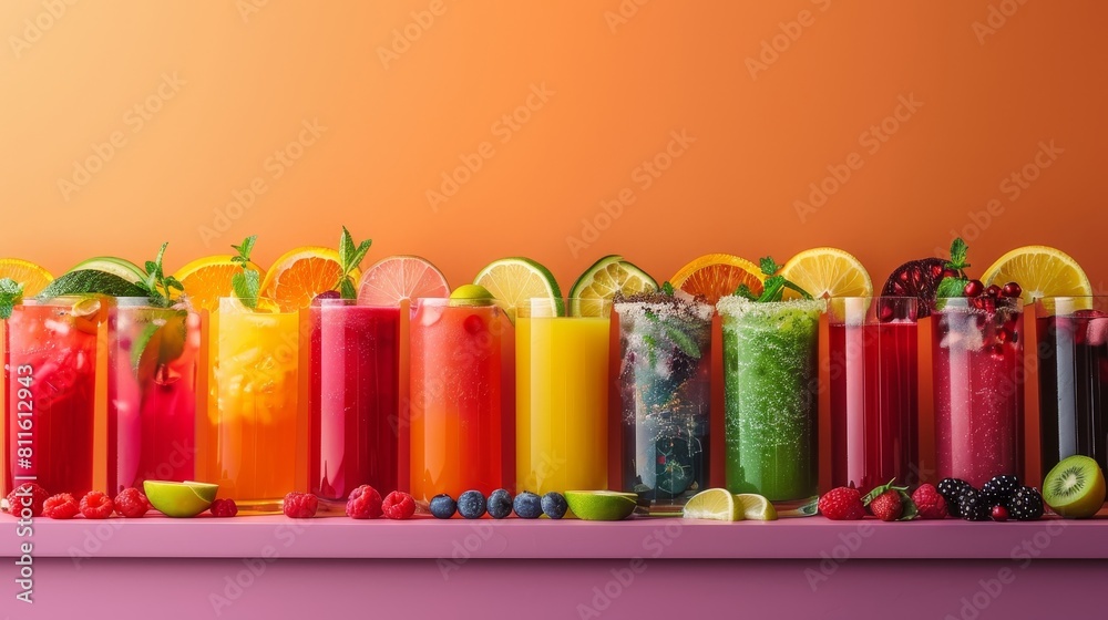 Food and Drink Colorful Display: A photo featuring a colorful display of food and drink Food and Drink Colorful Display: A photo featuring a colorful display of food and drink