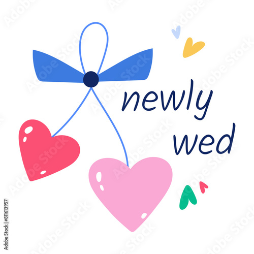 A flat sticker of newly wed typography 