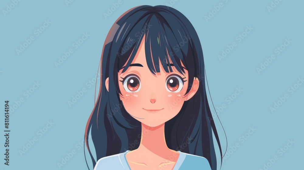 Young girl face in anime style, character illustration design. girl anime women manga cartoon. Place for text. Young girl face in anime style, character illustration design. girl anime women manga cartoon. Place for text.