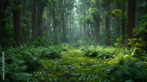 Nature and Landscapes Forest  A 3D copy space background showcasing a dense forest scene