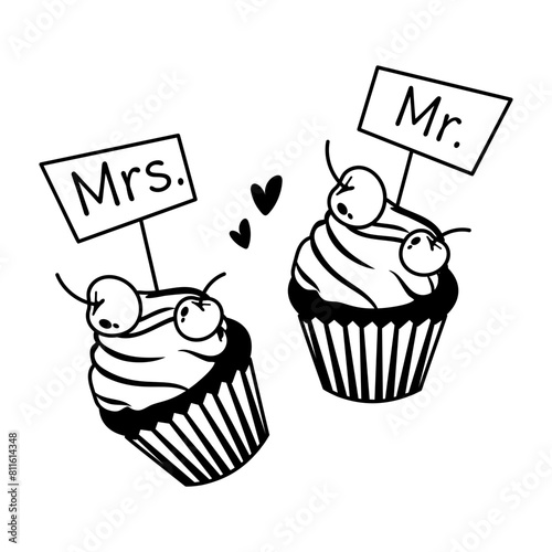 Premium glyph sticker of wedding cupcakes 