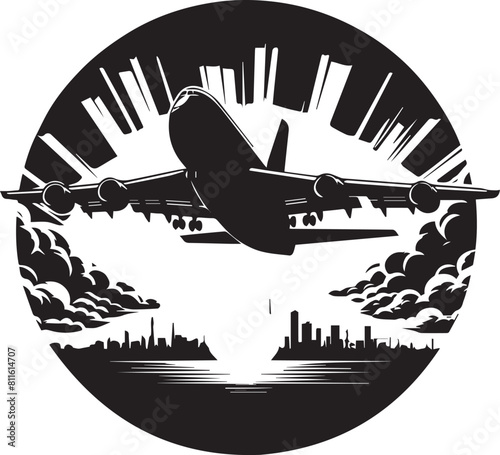 A striking fully black silhouette of an airbus 
