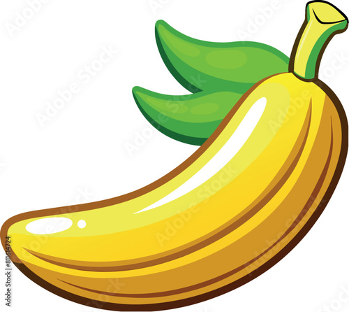Vibrant Cartoon Banana Illustration with Green Leaves Fresh Tropical Fruit Vector Art for Healthy Eating Concepts