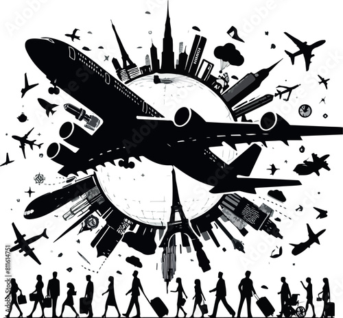 A striking fully black silhouette of an airbus 