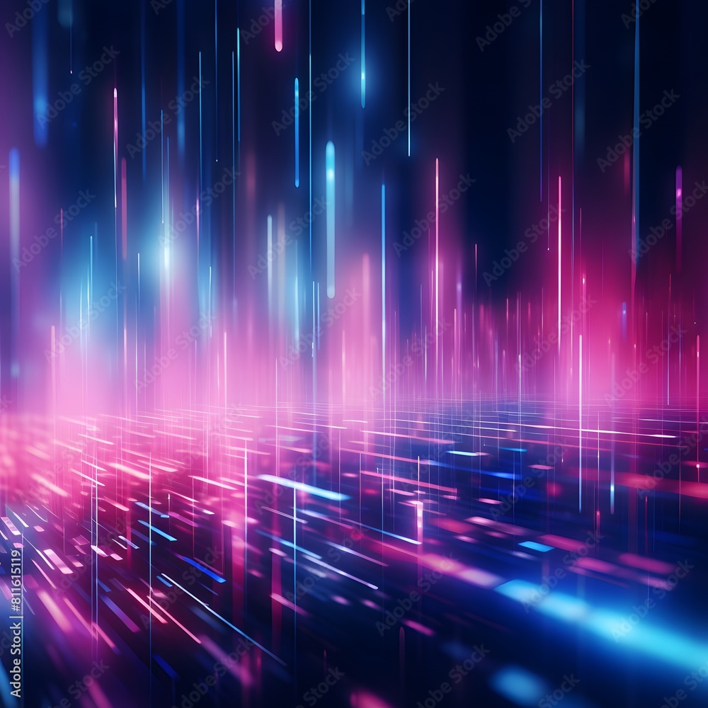 Abstract background with pink blue glowing neon lines. Generative AI.