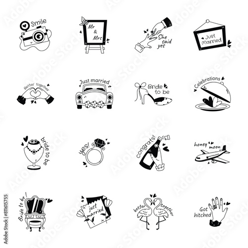 Collection of Glyph Style Marriage Stickers 

