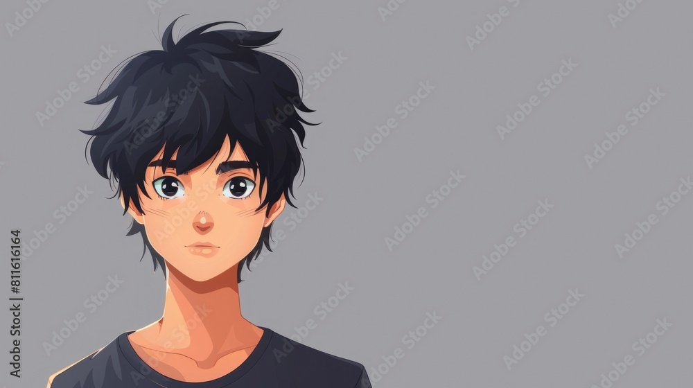 Portrait isolate of a guy in anime style. Place for text Portrait isolate of a guy in anime style. Place for text
