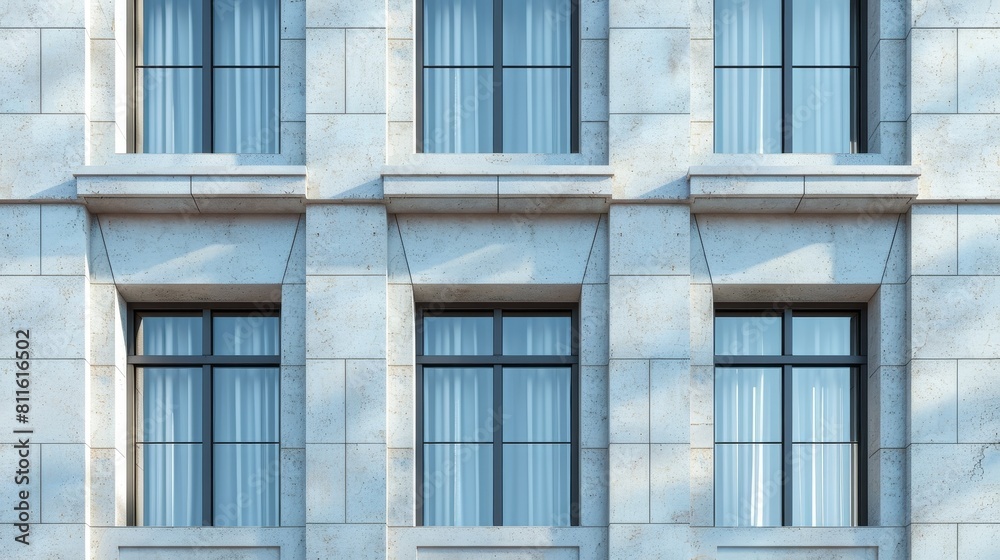 Urban and Street Scenes Building: A 3D copy space background featuring a building facade with windows and architectural detail