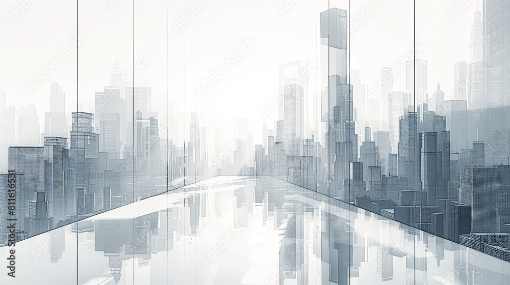 Fototapeta premium Urban and Street Scenes City: A 3D copy space background featuring a cityscape with skyscrapers
