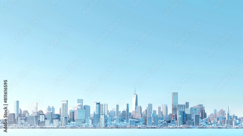 Fototapeta premium Urban and Street Scenes Skyline: A 3D copy space background showcasing a city skyline with tall buildings and skyscrapers
