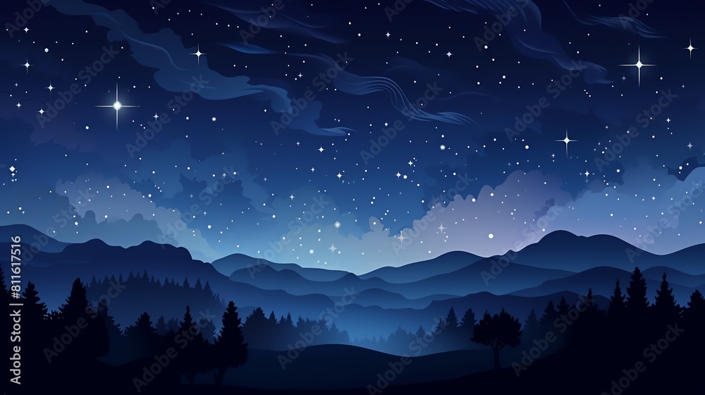 A beautiful landscape of a mountain range under a starry night sky. The mountains are dark and the sky is bright with stars.