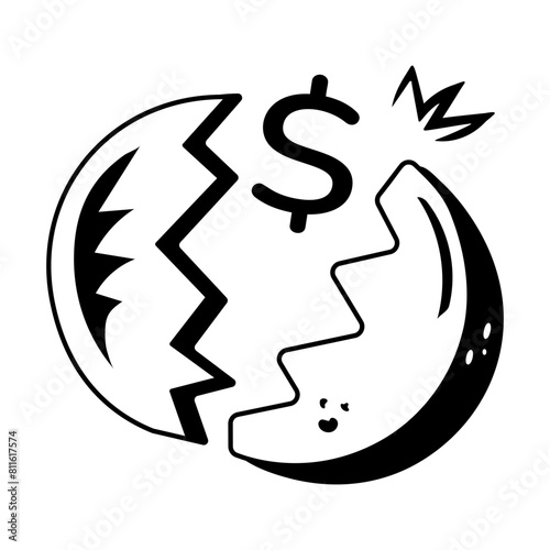 Editable hand drawn icon of financial crisis 
