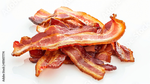 Fried bacon on white background