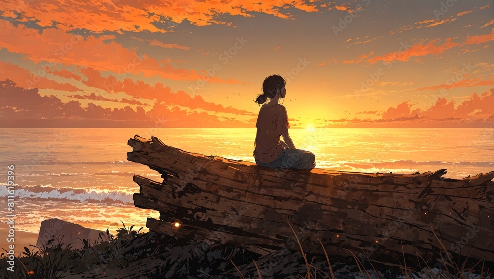 silhouette of a girl sitting on a tree trunk silhouette of a girl sitting on a tree trunk