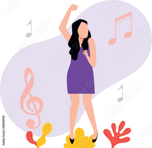 The girl is singing into the mic.