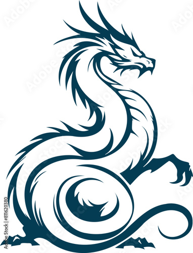 Dragon Old-fashioned legendary creature in a minimalist vector art