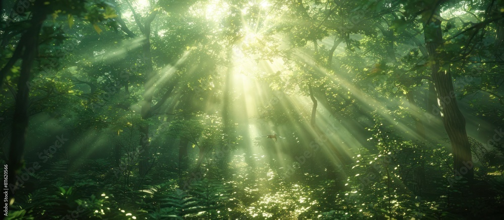 Sunbeams Filtering Through Lush Forest Foliage Tranquil Nature Scenery in Motion