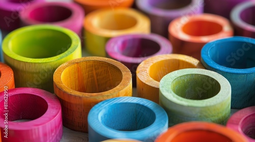 Colorful wooden rings arranged in a circle, symbolizing diversity and inclusion in society.