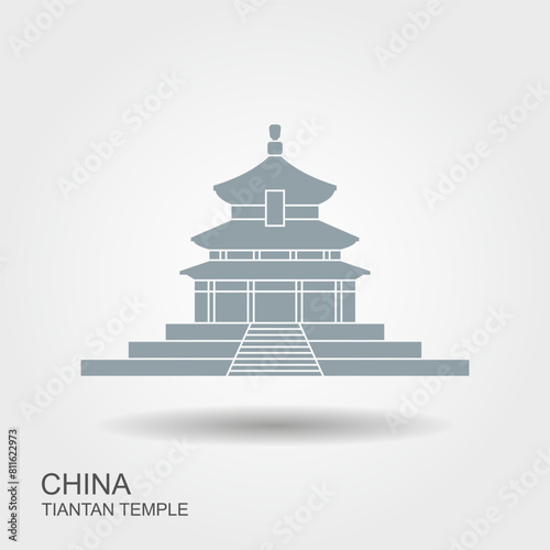 Tiantan Temple of Heaven in Beijing, China. - flat vector icon with shadow